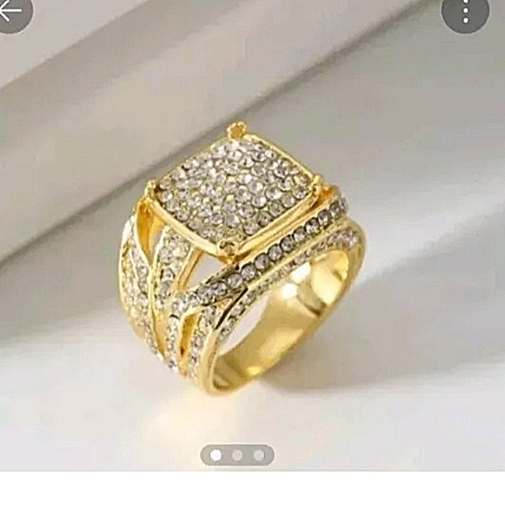 Iced out gold plated Men's silver ring size 8 hip-hop Bling